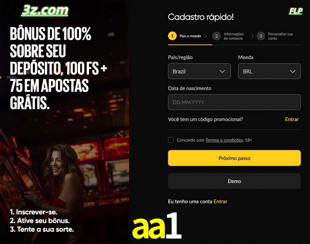 aa1 registro oficial cassino online Brasil com bônus de depósito e free spins